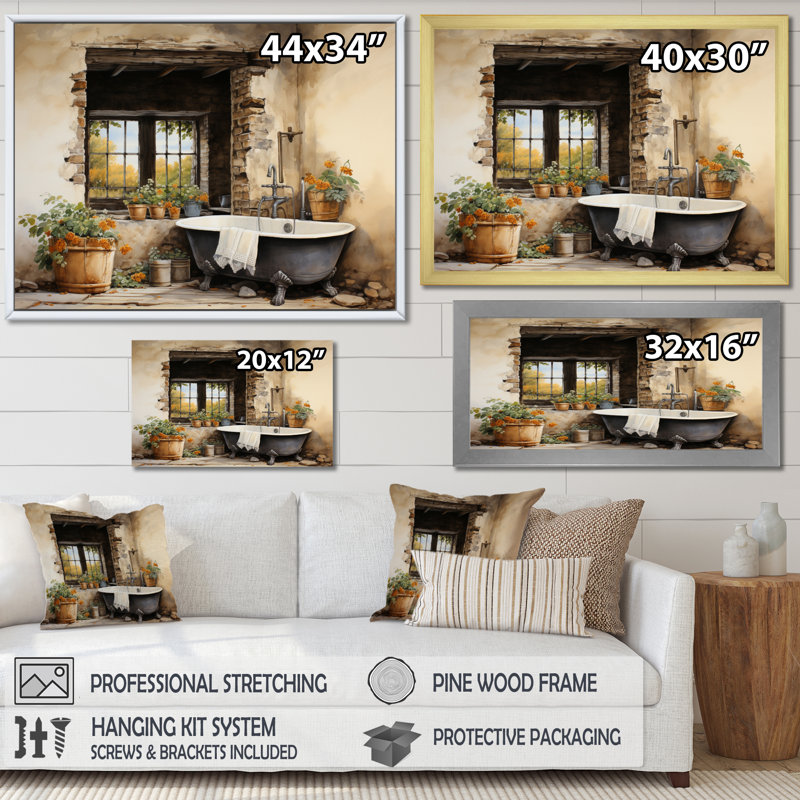 «Laundry Rustic Vibe I» - Art encadré, Cadre flottant doré, H 24 po x l 32 po x P 1 po