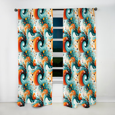 Rideau obscurcissant à motif géométrique bleu sarcelle et orange Enchanted