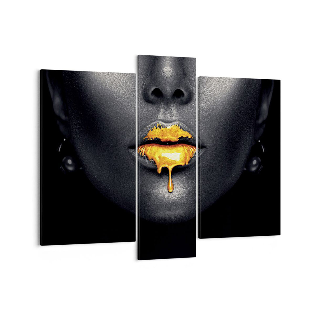 3-tlg. Leinwandbilder-Set Gold Mouth Black