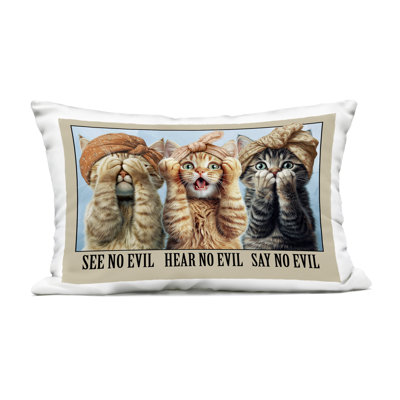 Speak No Evil Cats Outdoor Printed Pillow design by Jim Baldwin