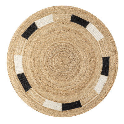 Adwin Geometric Jute Circle Natural/Cream/Black Rug