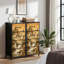 Commode 4 tiroirs pour chambre à coucher, commode étroite, plateau en bois et structure de bureau en fer 18 po x 37,5 po (lxH) - avec grues couronnées rouges, impression de paysage de style japonais doré