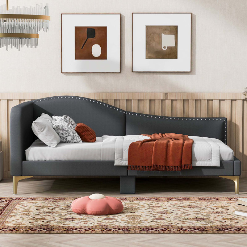 Upholstered Daybed With Headboard And Armrest,Support Legs