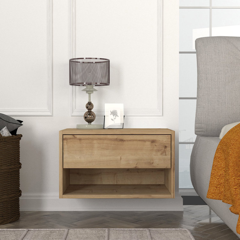 Benaniah 24" Wall Mounted Floating Nightstand, Beige