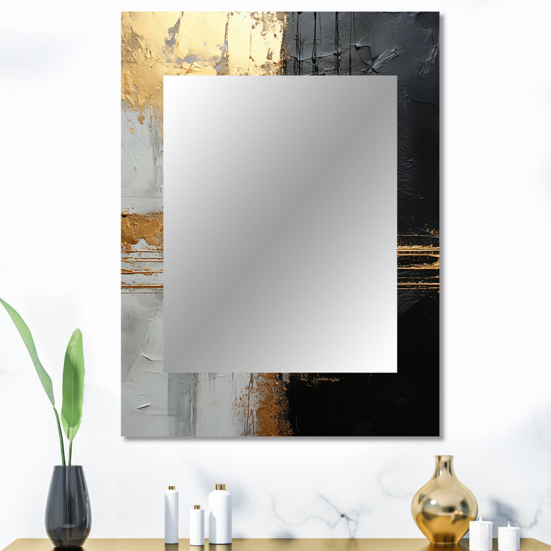 Black And Gold Abstract Meditation IV - Abstract Painting Wall Mirror, Modern Decorative Mirror, Printed Metal Art, 40" x 30"