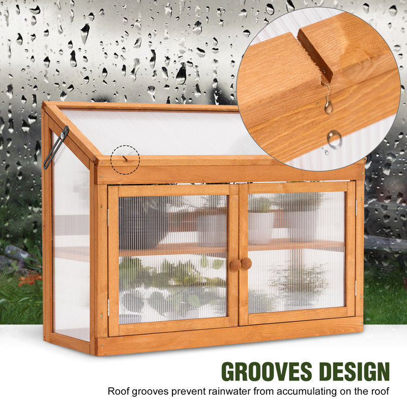 35.4" W x 14.6" D 2-Tier Wooden Cold Frame Garden Greenhouse, Medium Yellow