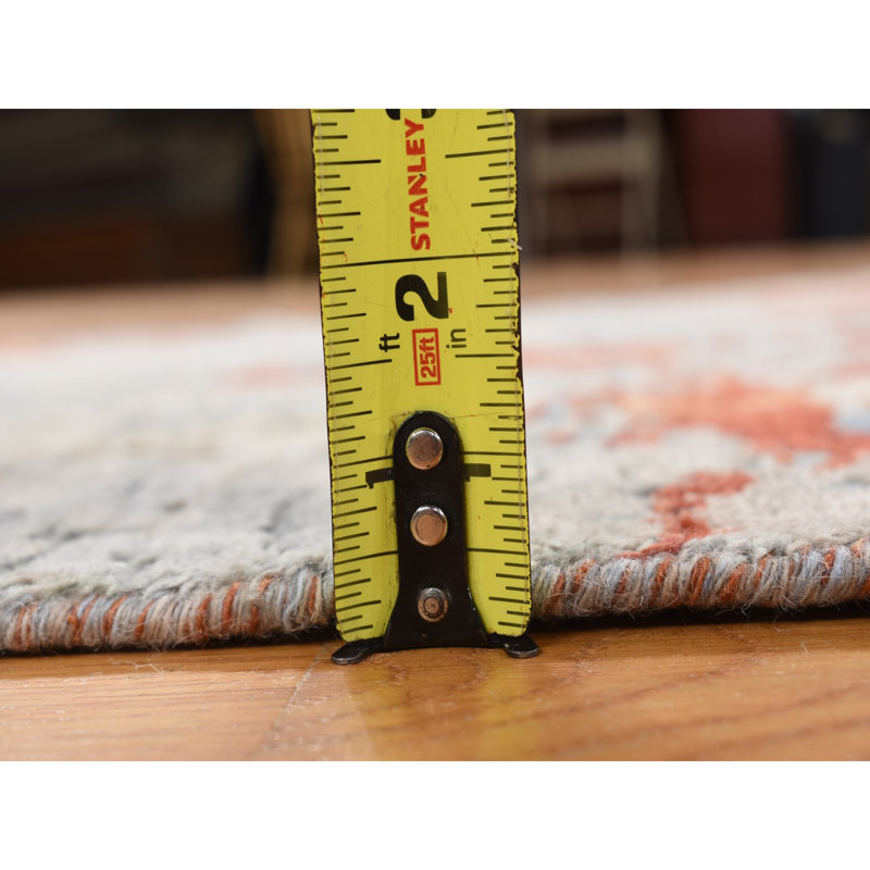 Tapis carré noué à la main gris, laine et soie 3 pi x 3 pi x 3 pi