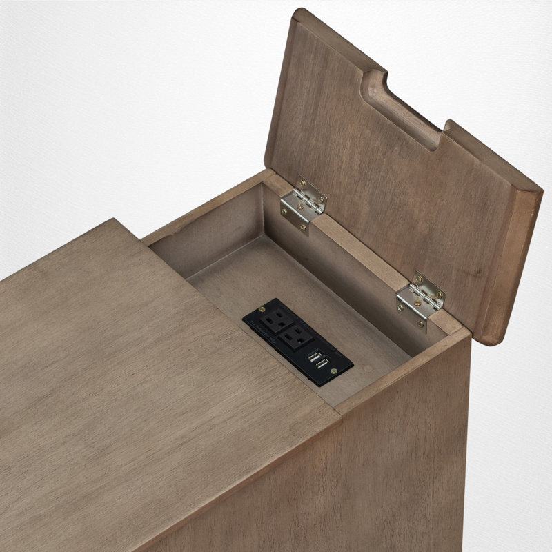 Table de bout avec rangement et ports USB intégrés, Brun antique