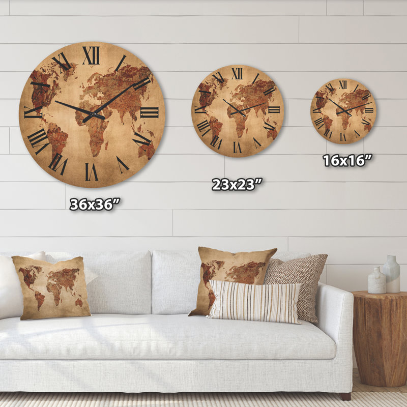 Horloge murale rétro en bois - Ancienne carte du monde VII, Très grand