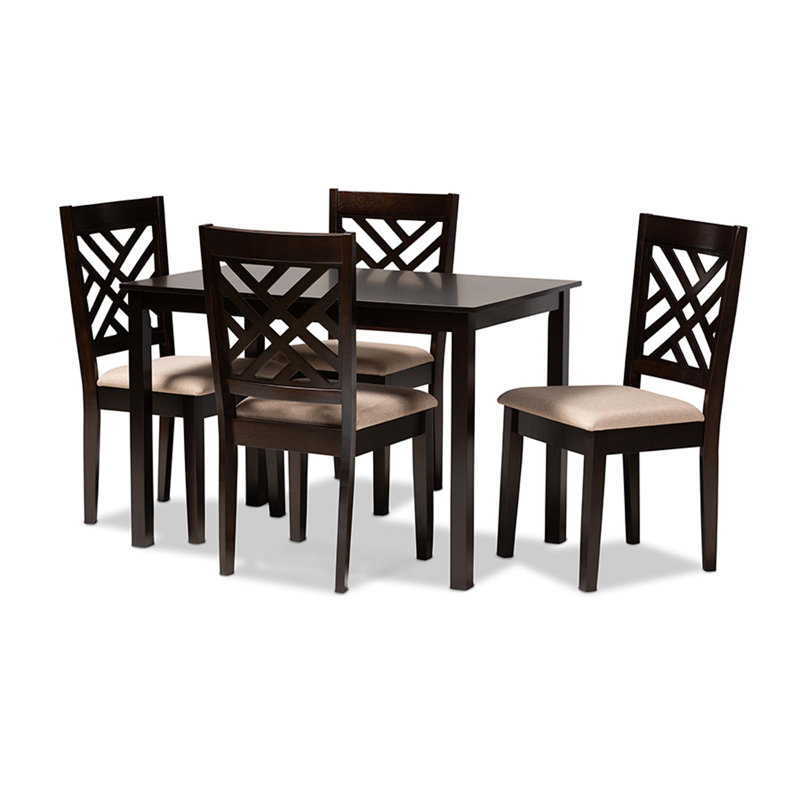 Fraserburgh Rubberwood Solid Wood Dining Set, 5 Pieces: Table, 4 Chairs, Gray/Walnut