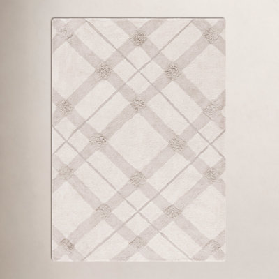Auguste Beige Washable Hand-Woven Plaid Rug