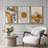 Mid Century Modern Boho "Western Orange Brown Sun Artwork, Abstract Vibrant Plant Pictures, Framed Canvas 3 Pieces Giclee Print Wall Art" 16"x24"x3 pcs, 24"x36"x3 pcs-73721075-73721076