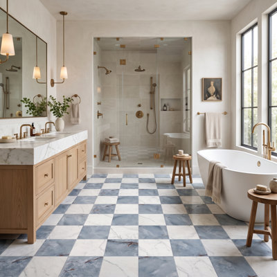 Prestige Checkerboard 8x8 Statuario and Azzurro