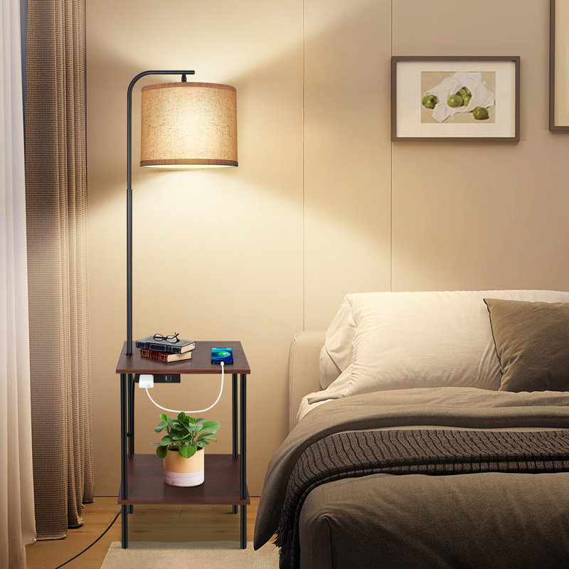 Zulfa 62" Dimmable Table Floor Lamp with USB & Type-C Port, End Table with Lamp for Living Room