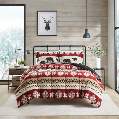 Édredon très grand / très grand lit - Literie à motif d'ours rustique réversible en simili vison doux lavable à la machine 2 taies décoratives multicolores avec rembourrage confortable