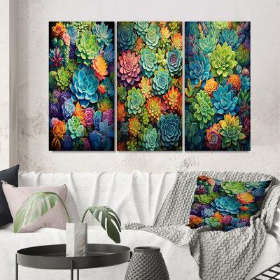 " Green Blue Succulents Succulent Paradise " 3 - Pieces