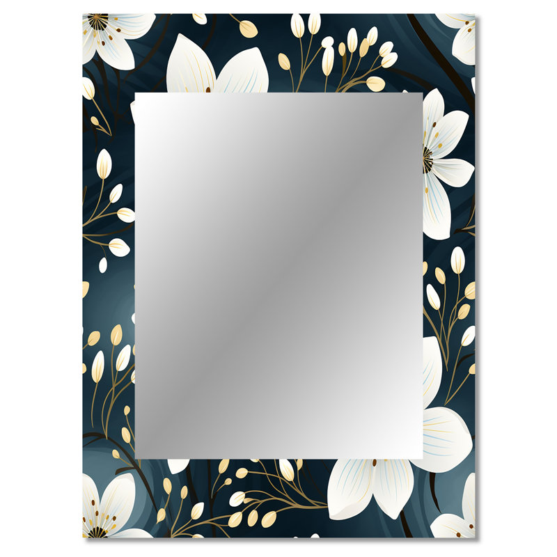 Motif floral Bairiki White Coastal Elegance - grand miroir floral, miroir mural Cottage, 40 po x 30 po