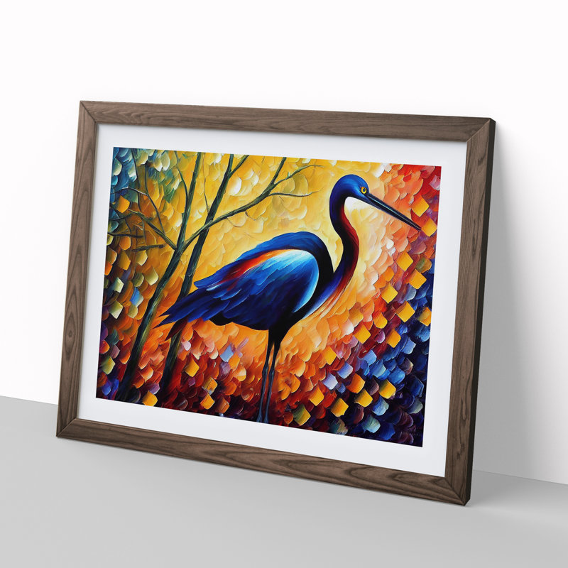Heron Bird Abstract Vol.1 - Single Picture Frame Painting, 46cm H x 64cm W x 2cm D, Walnut