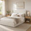 3-PieceBedroom Set - Upholstered Platform Bed with 54" Wingback Headboard &2 Rattan Nightstandwith Door Open Shelf