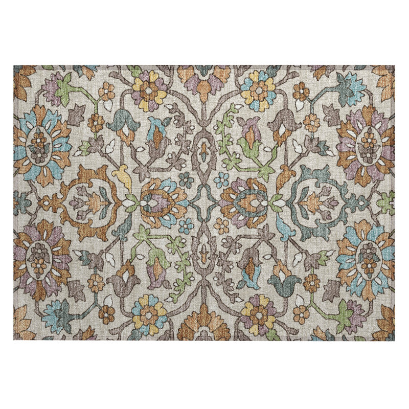Machine Washable Indoor/Outdoor Chantille ACN2587 Floral Rug, 1'8" x 2'6", Beige