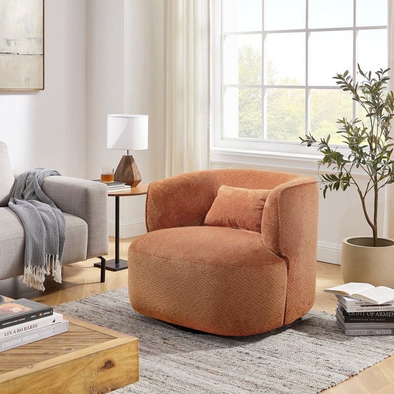 Bernado 31.1'' Wide Fabric Swivel Barrel Chair, Orange 