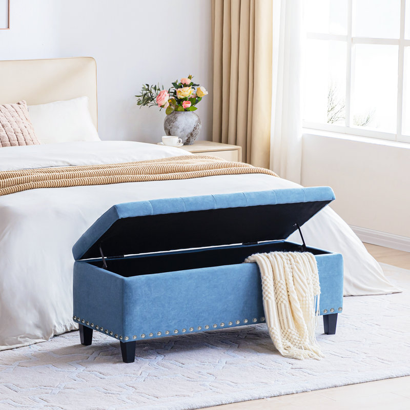 Banc de rangement rembourré Damareion, Bleu clair