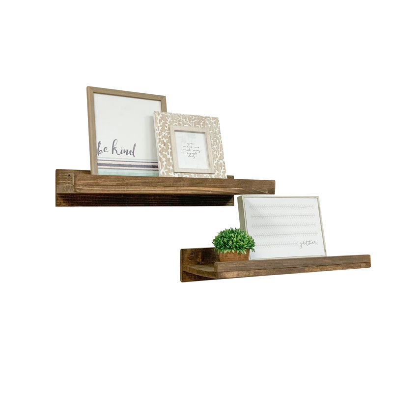 Tablette flottante en bois de pin massif de 2 pièces Calhern, Noyer foncé, H 4,25 po x l 24 po x P 10 po