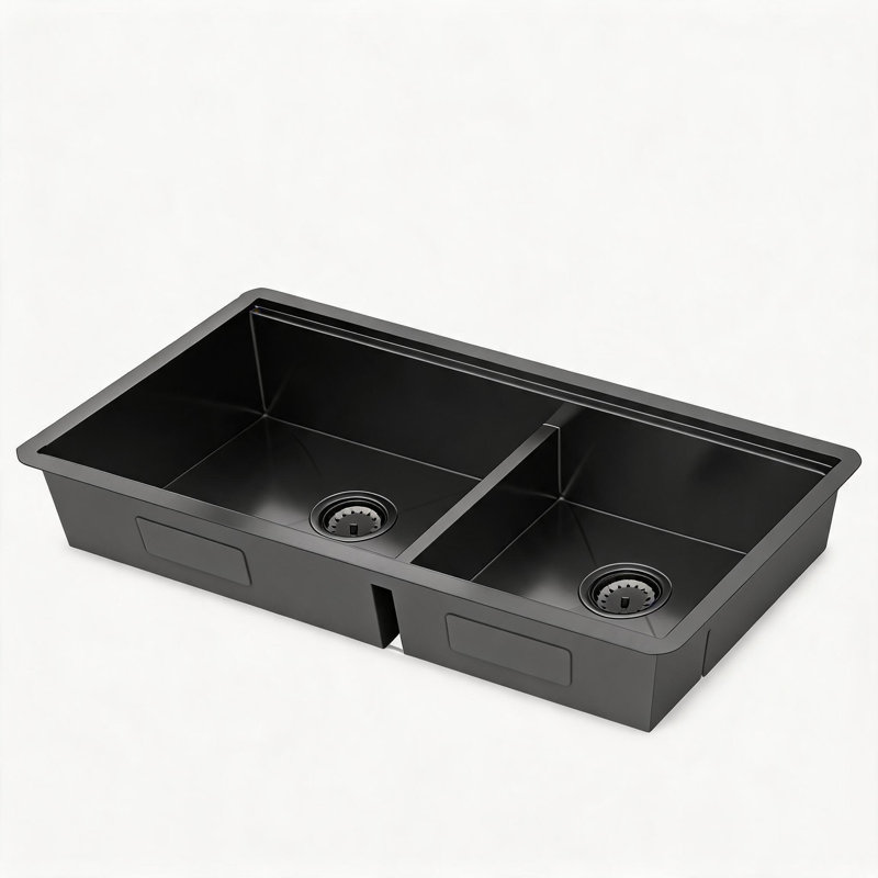 Évier de cuisine à double cuve encastrée en acier inoxydable T304 noir canon de fusil de 36 pouces avec deux cuves de 10 pouces de profondeur