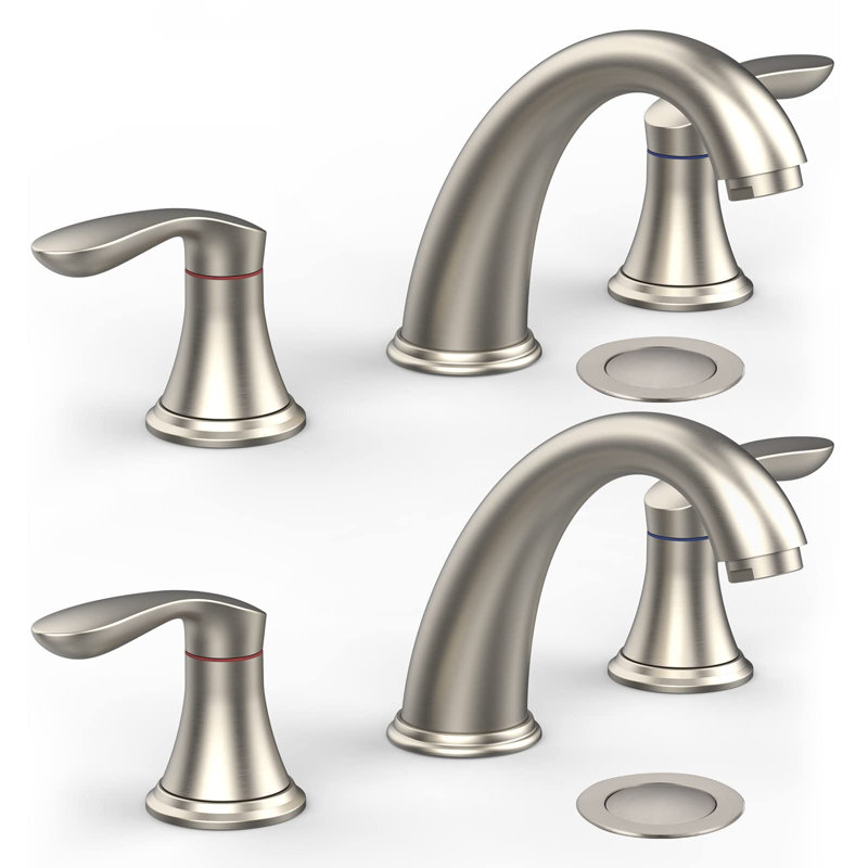 GarveeHome 2 Pack Modern Widespread Bathroom Drain Faucet 3-Hole Chrome-Plated, Double Handle, Stainless Steel Hose, Pop-Up Drain