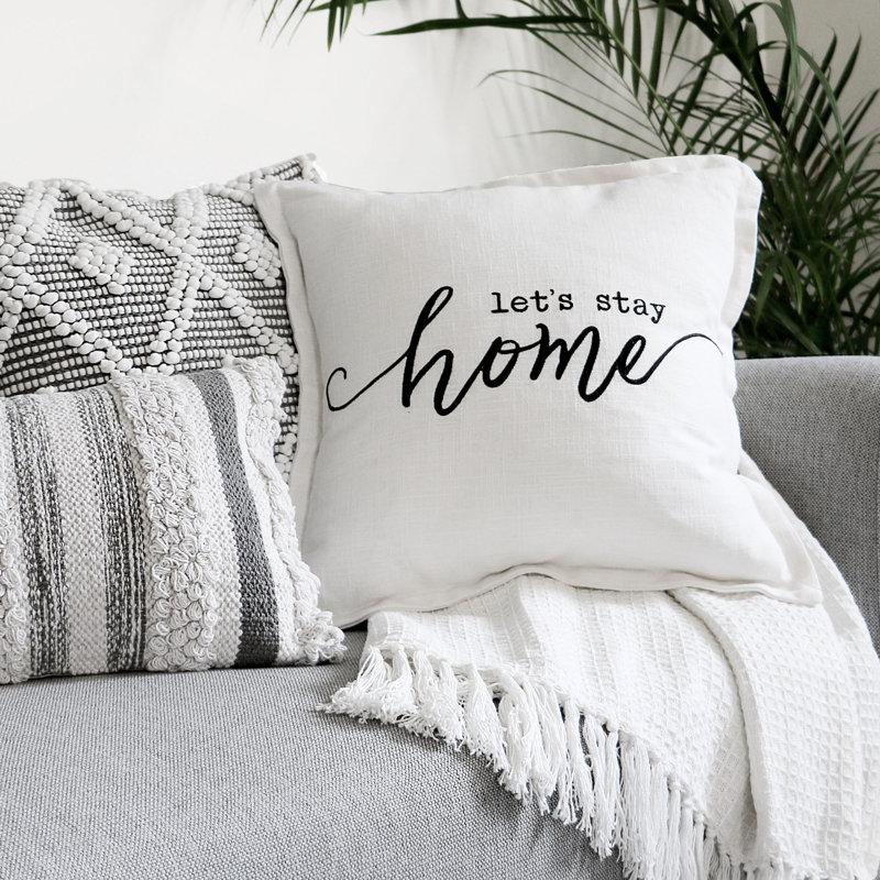 Medium Off-White Cotton Embroidered Decorative Pillow