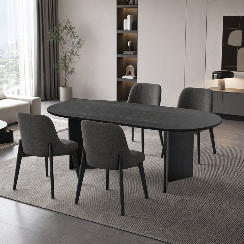 Tables de cuisine ovales noires de 67 po avec 4 chaises de salle à manger Daryl, 5 Pieces: Table, 4 Chairs