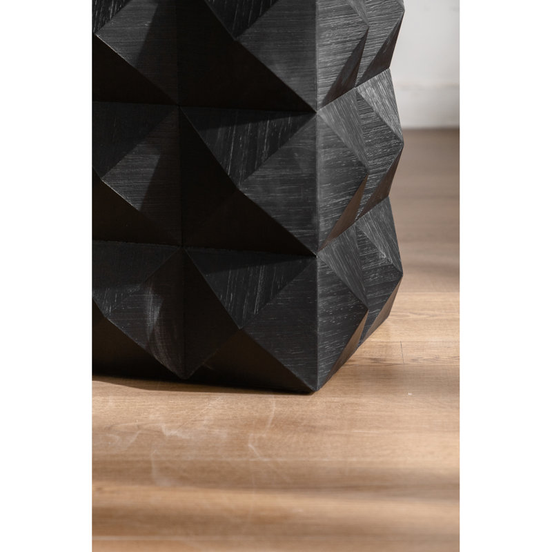 Grande table d'appoint de 23,21 po de style rétro, en bois noir, avec motif en sapin et hauteur, Noir