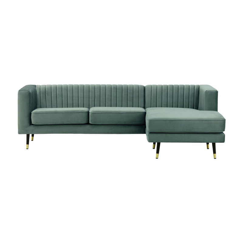 Monaville 4 Seater Velvet Sofa & Chaise, Right Hand Facing, Blue