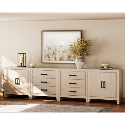 Eaton 4-Piece Modular Sideboard With Drawers & Doors, Farmhouse Storage Cabinet For Living Room, Dining Room, Or Hallway, Beige