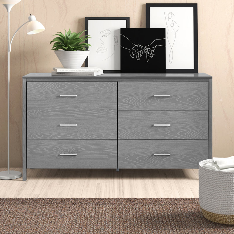 Commode double 6 tiroirs Lupe, Gris