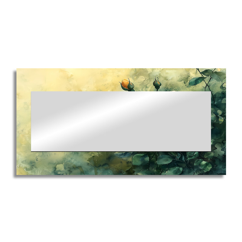 Sunlit Roses Of Summer Bloom I - Floral Decorative Mirror Wall Art - Printed On Metal, 28" x 55"