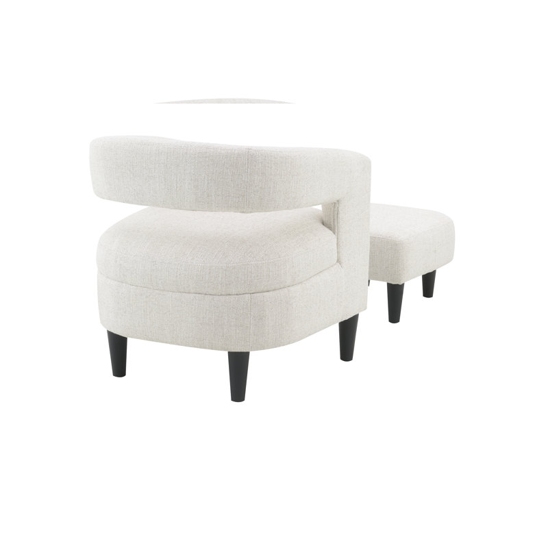 Modern Beige Accent Barrel Chair With Ottoman – Upholstered Armchair And Footrest Set, Solid Neutral Fabric, Mid-Century Lounge Chair For Living Room Or Bedroom