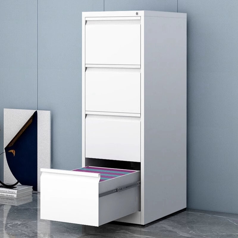 Classeur vertical à 4 tiroirs avec serrure, armoire de rangement étroite en acier pour bureau à domicile