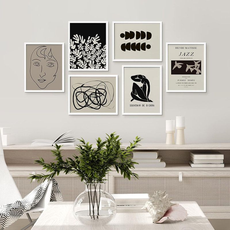 «Duotone Portrait Flower» 6 pièces par Henri Matisse, H 14 po x l 11 po x P 1 po, Cadre blanc