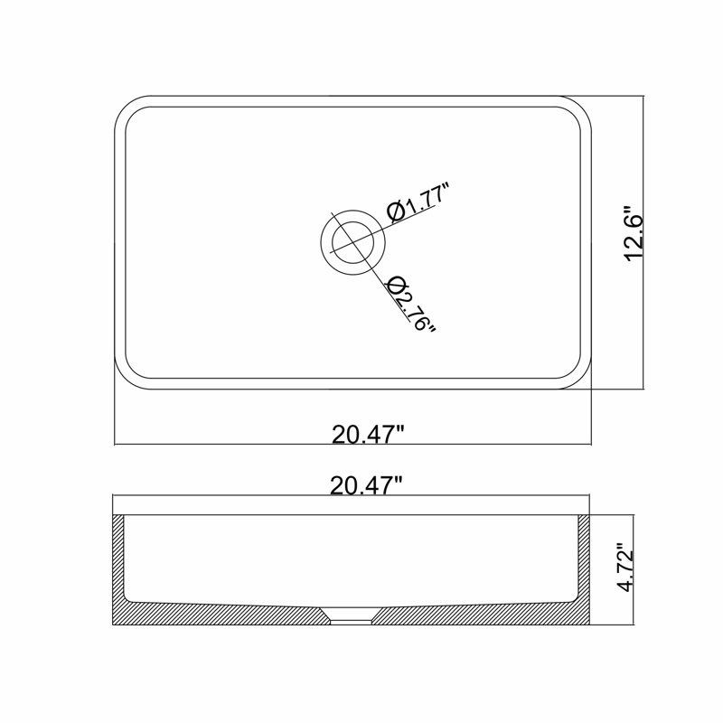20.5'' Concrete Vessel Rectangular Modern Gray Bathroom Sink, 4.72" H x 20.47" W x 12.6" D, Gray