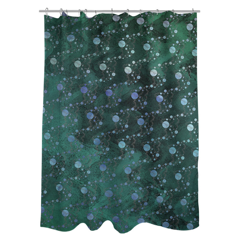 Rideau de douche simple planètes et étoiles, Vert / dégradé bleu