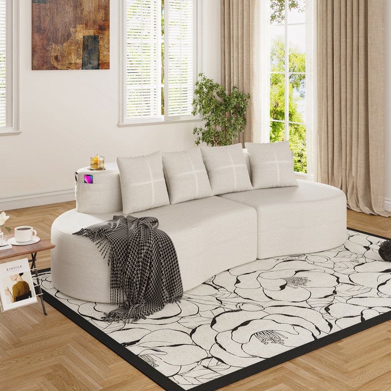 Canapé modulaire incurvé moderne 3 places, Chenille beige, Beige