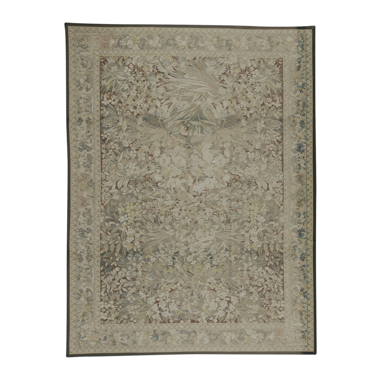 Hand-Knotted High-Quality Green and Green Area Rug