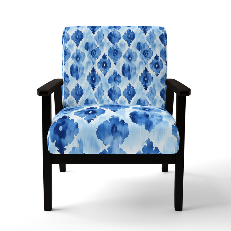 Chaise d'appoint Coastal - Fauteuil bleu Ikat, Accoudoirs carrés noirs