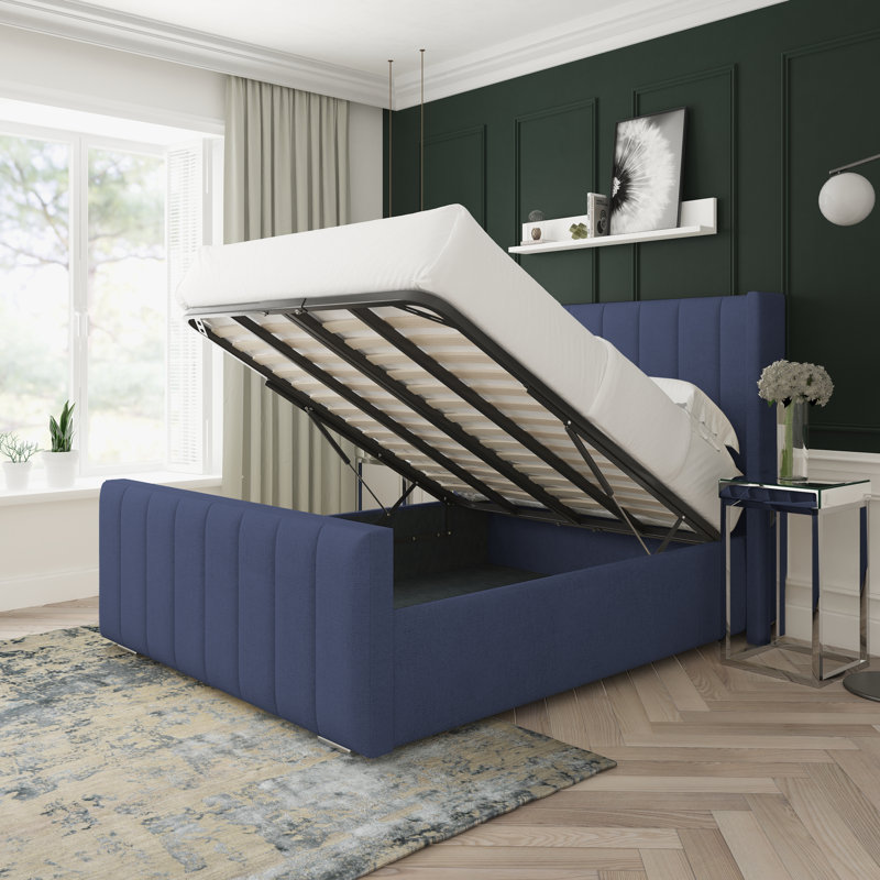 Willow Wool Upholstered Ottoman Bed Frame, Sapphire, Double (4'6)