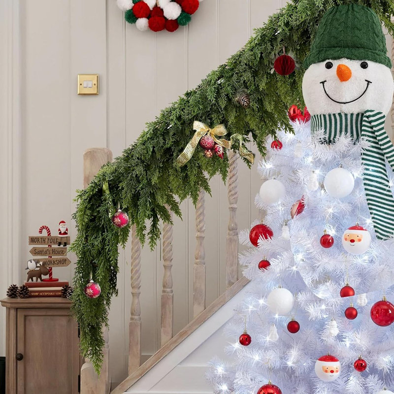 2 guirlandes de Noël en cèdre de 9 pi avec 240 pointes en pin, verdure artificielle de guirlande réaliste pour cheminée, table, manteau, mur, intérieur, extérieur, décorations pour la maison