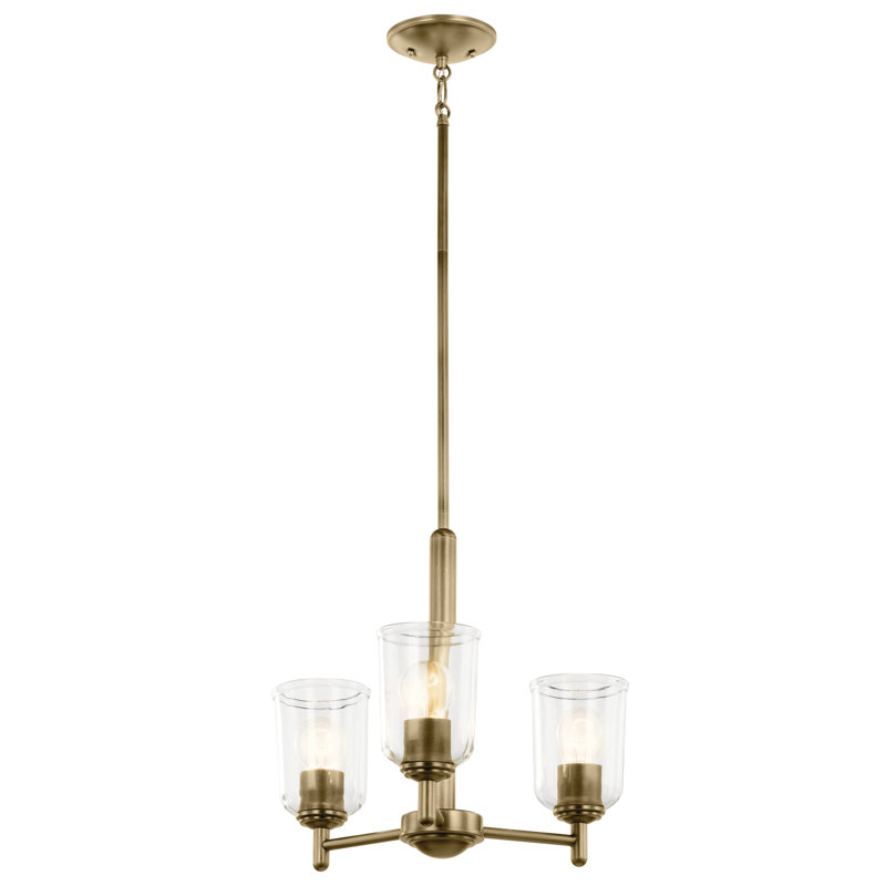 15.25" 3-Light Mini Chandelier with Clear Glass, Brass