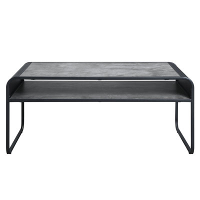 Concrete Grey & Black Coffee Table - Space With Easy Assembly And Disassembly Finish Modern Design Metal Frame 15Mm Thick Composite Wood Top