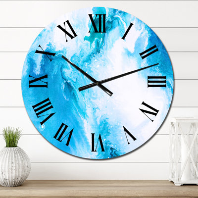 Liquid Art in Light Blue and Turquoise Ii - Modern Wall Clock