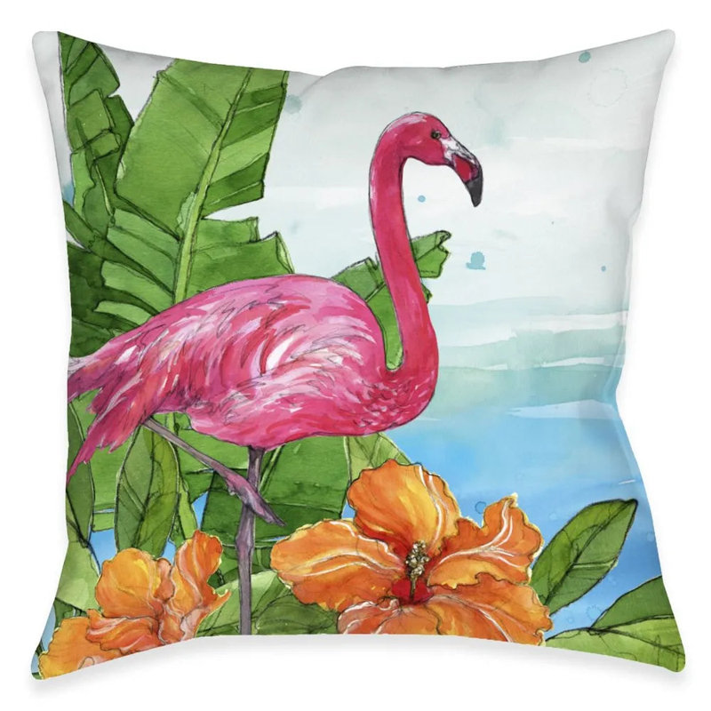 Coussin décoratif d'extérieur Flamingo In The Tropics
